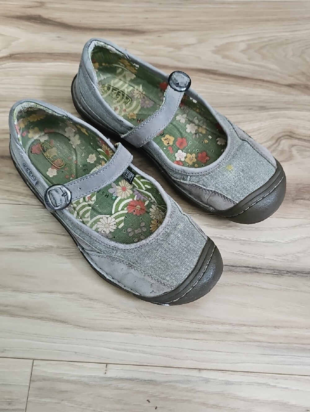 Keen Gray Mary Jane Mules with Floral Insole